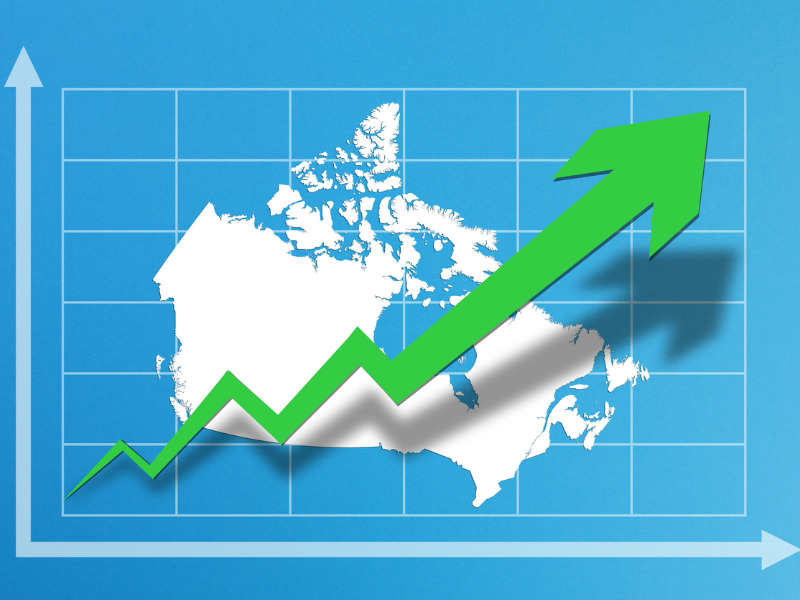 Business growth chart with map of Canada on blue background