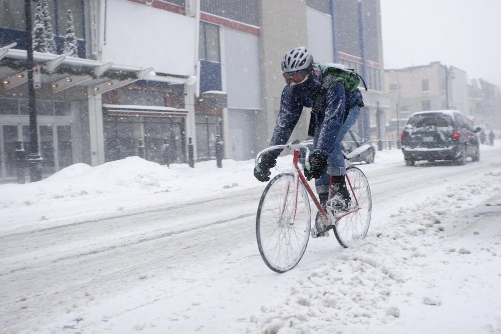 winter cycling on ice and snow