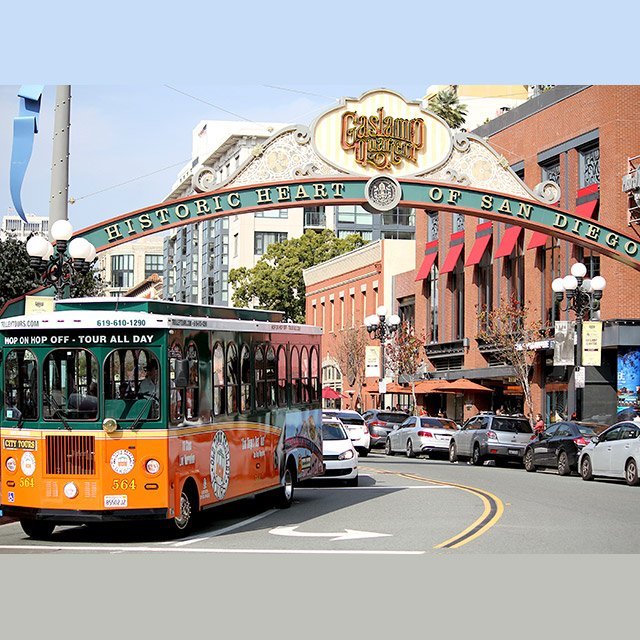 A bus on a street in San Diego