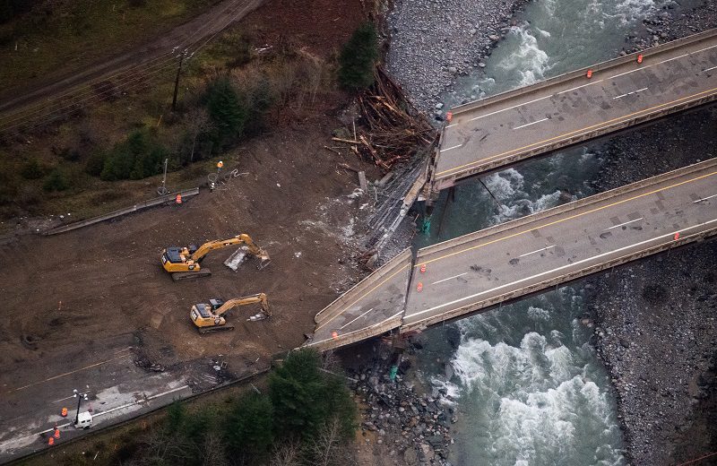 Collapsed sections of bridges following flooding in B.C.