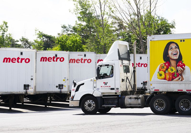 A Metro truck pulls out of a food distribution centre in Ottawa.