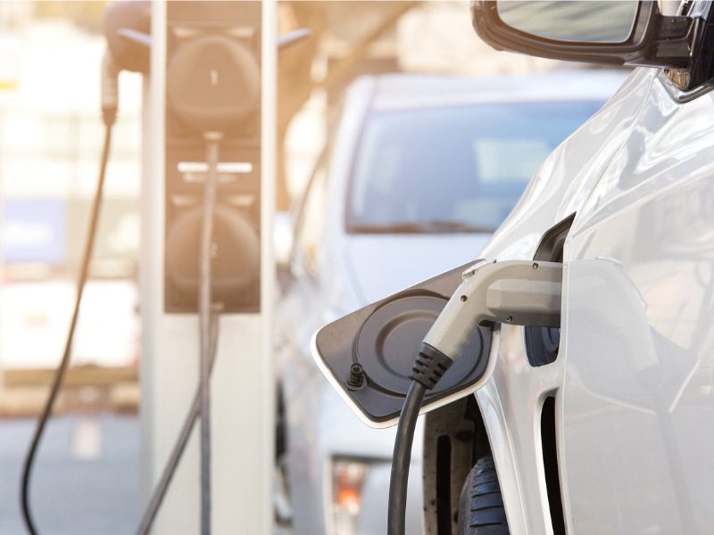 Electric vehicle at a charging station