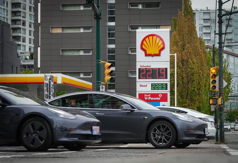 Gas prices displayed in Vancouver in May