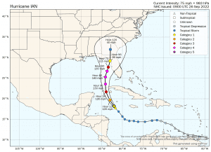 Hurricane Ian forecast path and tracking map
