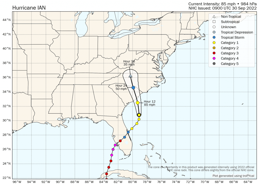 Hurricane Ian tracking map and forecast path
