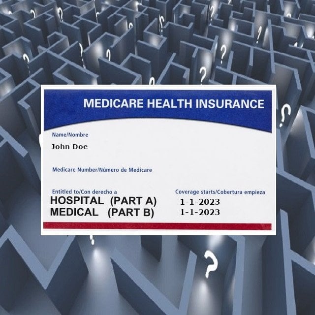 A Medicare card superimposed over a maze
