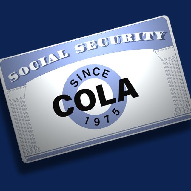 Illustration of Social Security card saying COLA: Since 1975