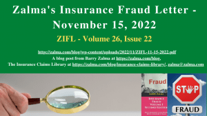 Zalma’s Insurance Fraud Letter – November 15, 2022
