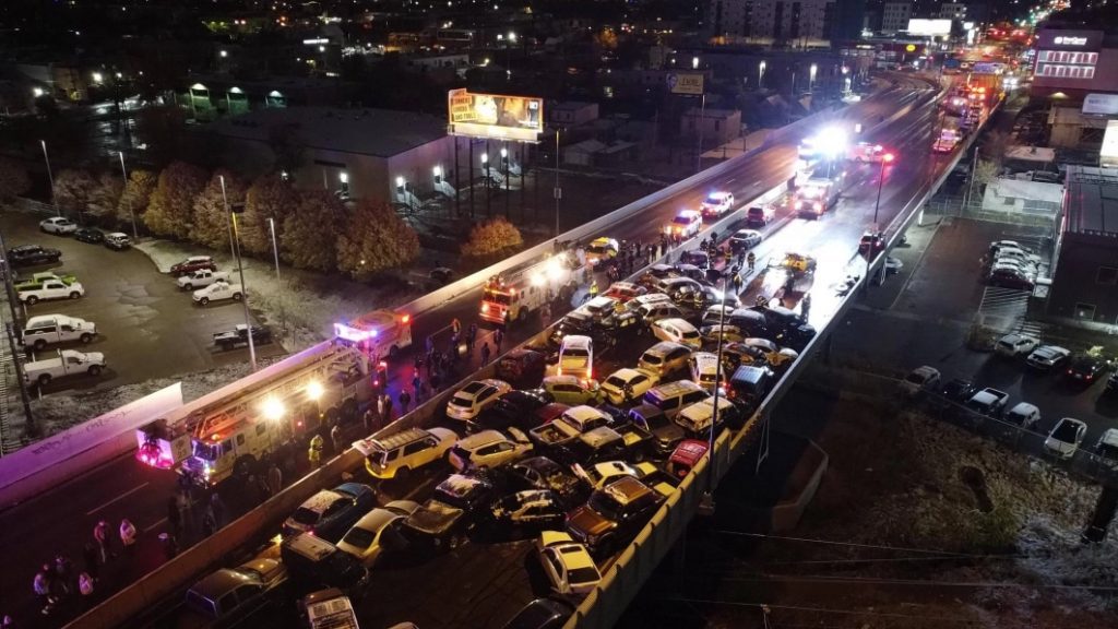 At least 50 cars crash on Denver overpass, the season's first big pileup