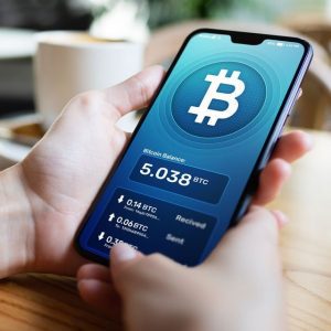 Bitcoin trading app on a smartphone