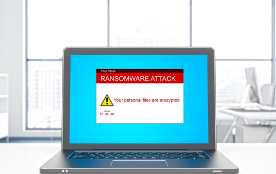 Laptop with ransomware attack