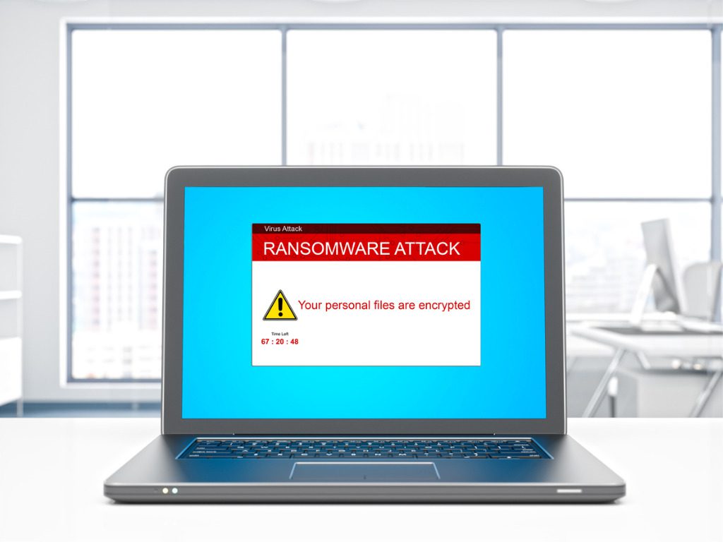 Laptop with ransomware attack