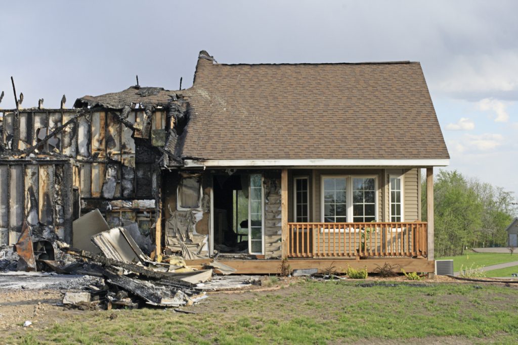 Front view of fire Damaged home