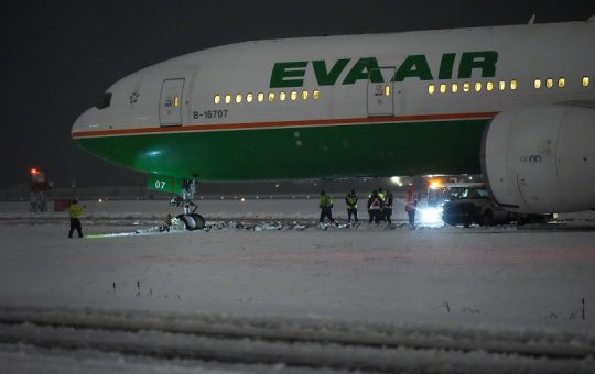 A Boeing 777 aircraft went off the taxiway in B.C. during a snowstorm
