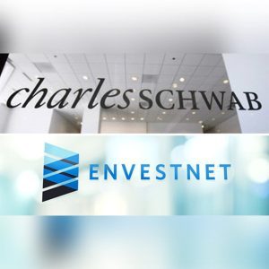 Corporate signs of Charles Schwab and Envestnet financial companies