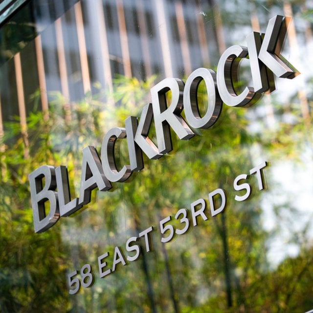 Signage outside Blackrock headquarters in New York.