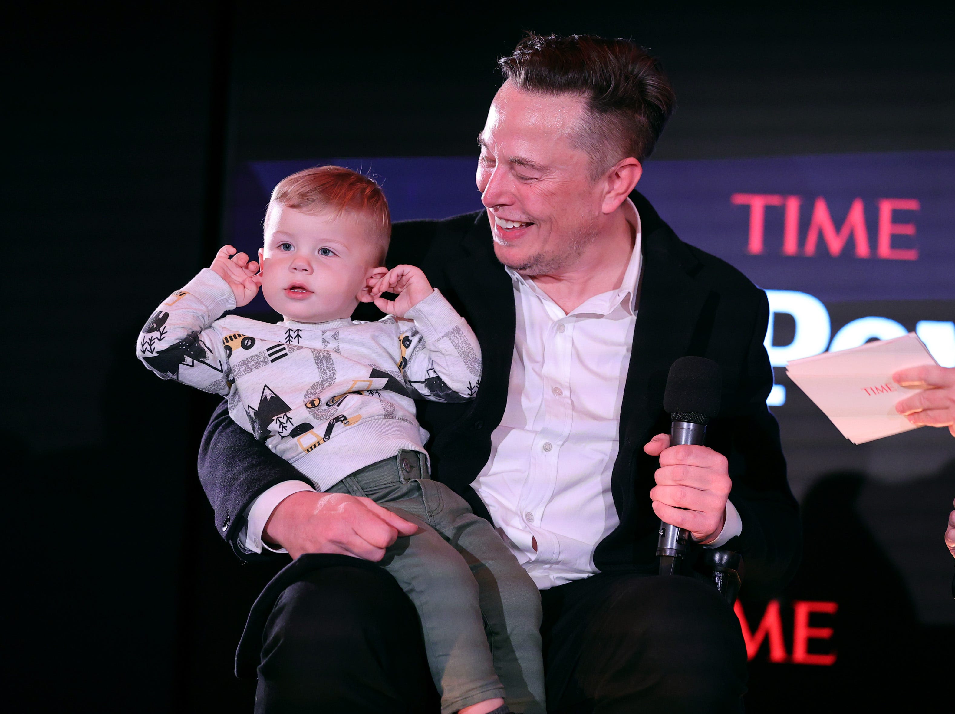 Elon Musk and son X Æ A-12 on stage TIME Person of the Year on December 13, 2021 in New York City.