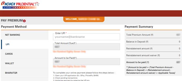 ICICI Pru UPI Payment
