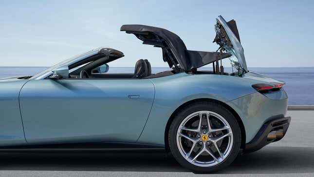 A render of the roof opening on the Ferrari Roma Spider. 