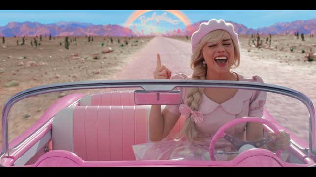 Image for article titled Check Out Margot Robbie's Pink Corvette in the Latest Barbie Movie Trailer
