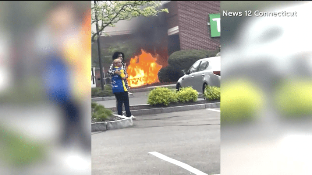 Woman's Car Explodes, Taking Part of a Bank With It