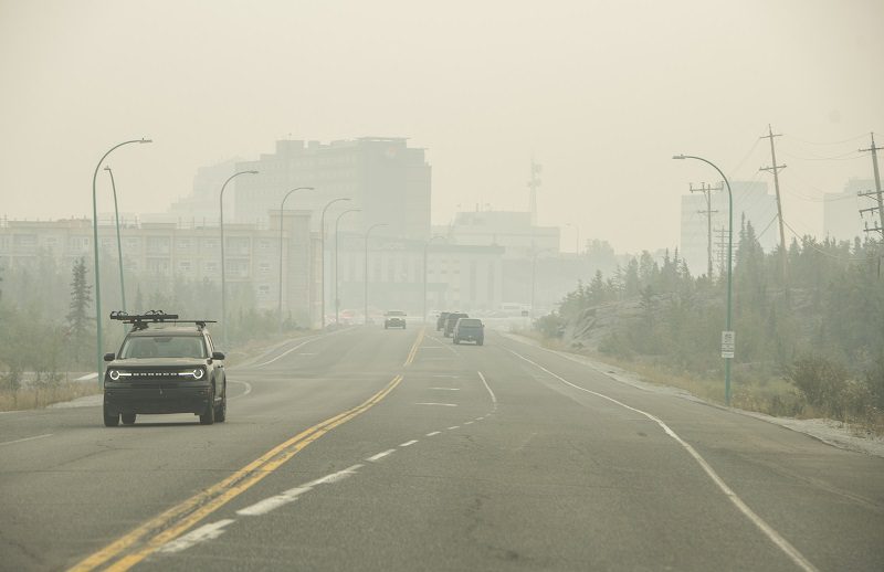 Smoke from wildfires fills the sky in Yellowknife
