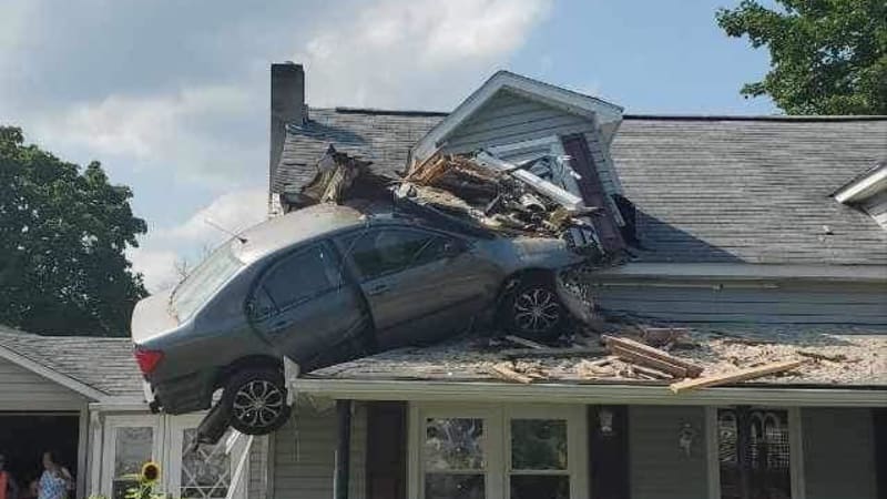 Driver launches Corolla into second floor of a house, and cops say it was on purpose