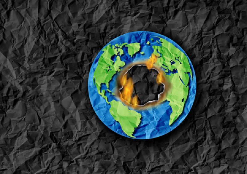 Global Weather Crisis and World Heat Storm or globe Heat increase and rising world weather temperatures or heat-wave rise as an Earth Day risk or climate change concept with 3D illustration