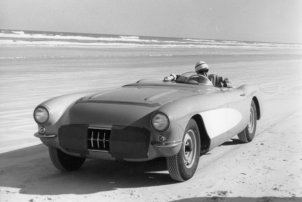 daytona beach, fl betty skelton at the wheel of a chevrolet corvette on the daytona beach road course in the mid 1950s isc archives photo via getty images