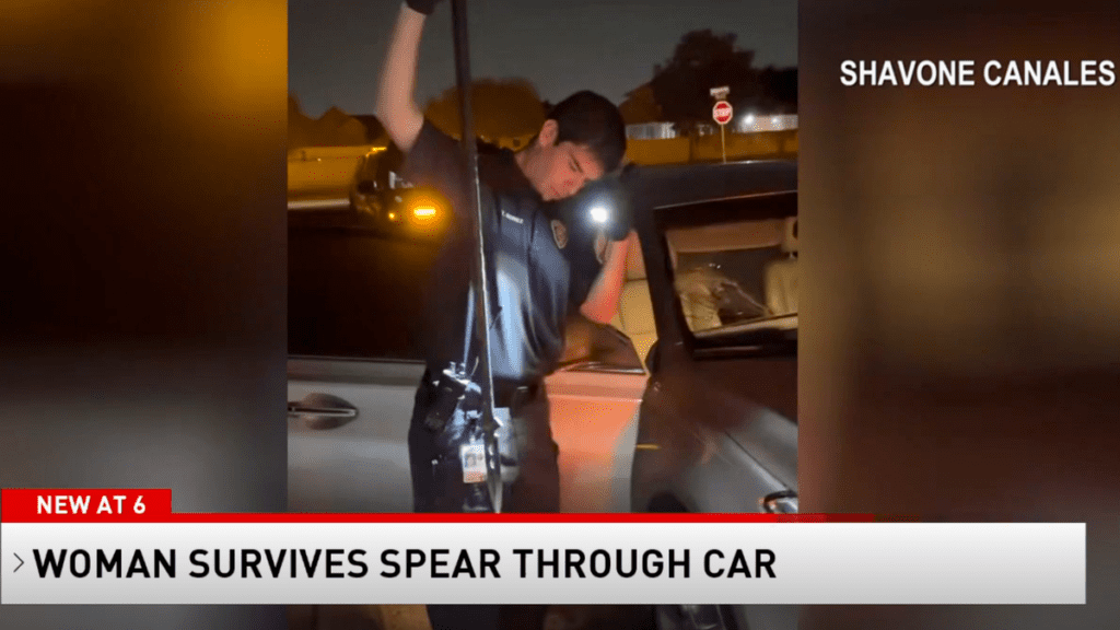 Texas Woman Nearly Impaled By Spear That Flew Through Her Windshield