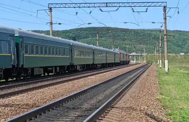 the train of North Korea's leader Kim Jong Un is seen on the railway track in Primorsky Krai region, Russia.