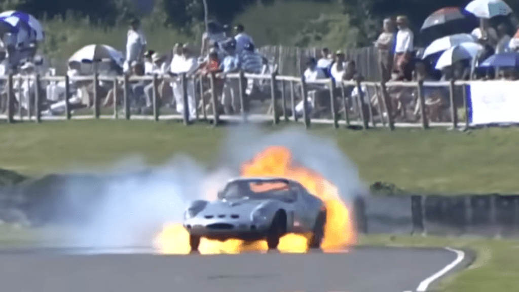 Ferrari 250 GTO engine blows its V12 in Goodwood race, small fireball ensues