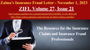 Zalma’s Insurance Fraud Letter – November 1, 2023