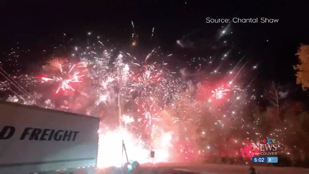 Fireworks Truck Crash Produces Fiery Light Show