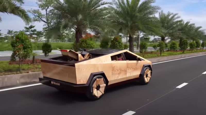 Man built a functional Tesla Cybertruck using wood in 100 days