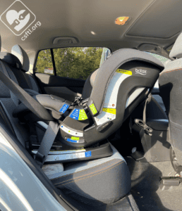 Britax Poplar installed rear facing with a rolled towel underneath Britax Poplar installed rear facing with a rolled towel underneath