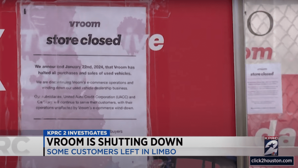 Online Used Car Dealer Vroom Shutting Down Leaves Customers In The Lurch