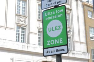 Green ULEZ zone sign in London