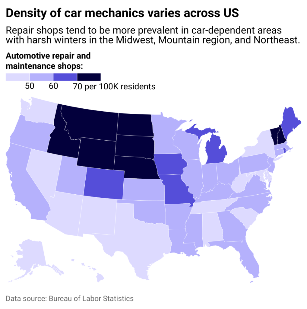 Density of car mechanics varies across US