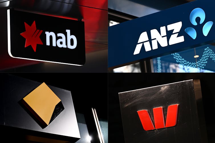 A composite image of signage of Australia's 'big four' banks ANZ, Westpac, the Commonwealth Bank and NAB